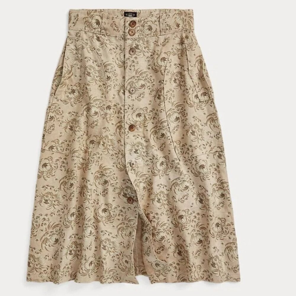 RRL Floral-Print Seeded high waisted Linen Skirt NWOT